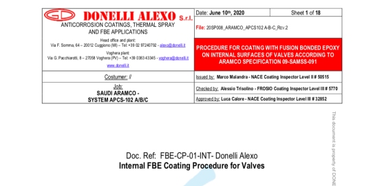 Saudi Aramco approved Donelli Alexo FBE painting procedure